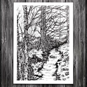 Winter Forest Illustration, Original Artwork Print